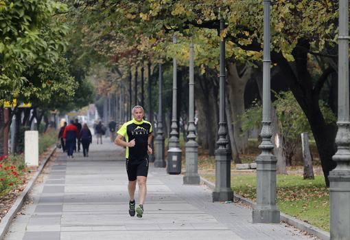 Un hombre corre por la avenida Conde Vallellano
