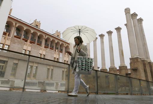 Una vecina delante del Templo Romano