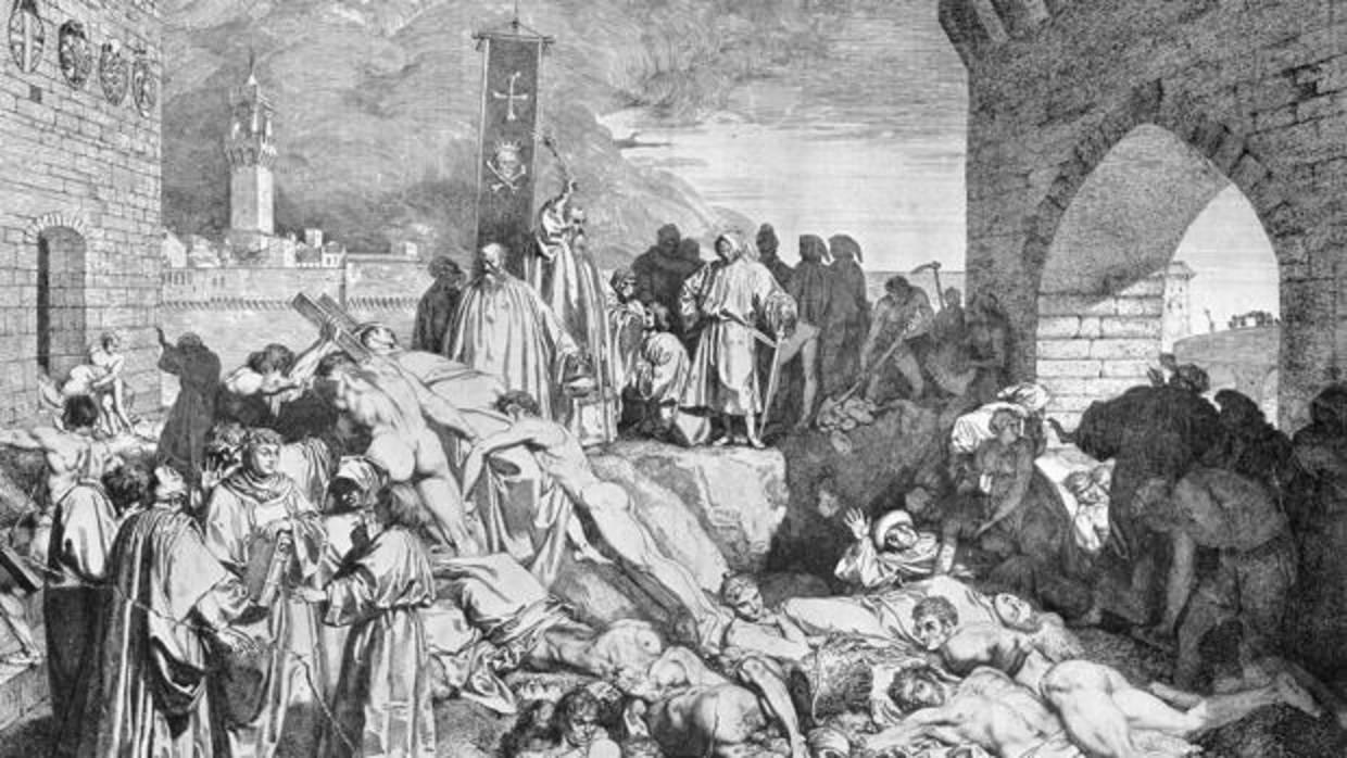 Grabado que ilustra un brote de peste negra en la España del siglo XIV