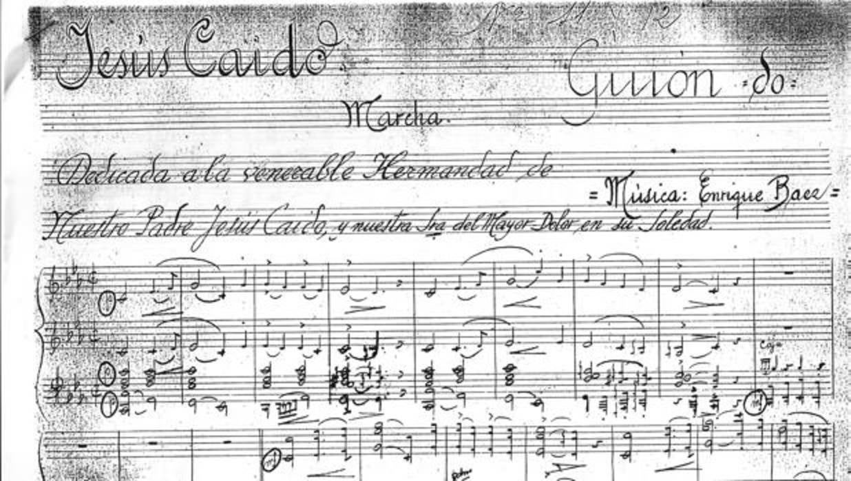 Partitura autógrafa de «Jesús Caído», una marcha de Enrique Báez