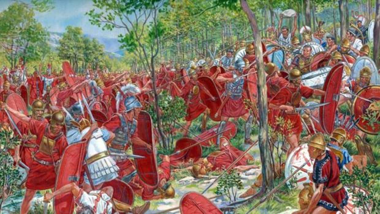 Imagen de la batalla entre los seguidores de César y los de Pompeyo
