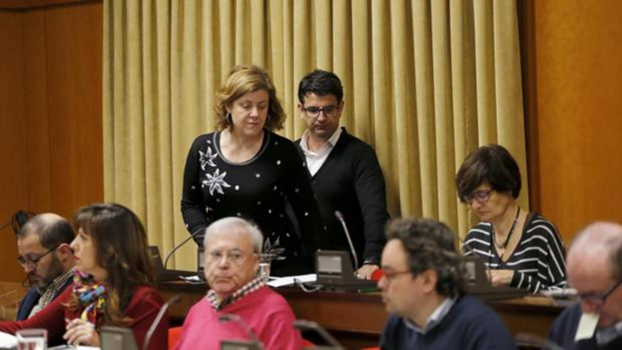 Alba Doblas en la bancada de Izquierda Unida y el PSOE