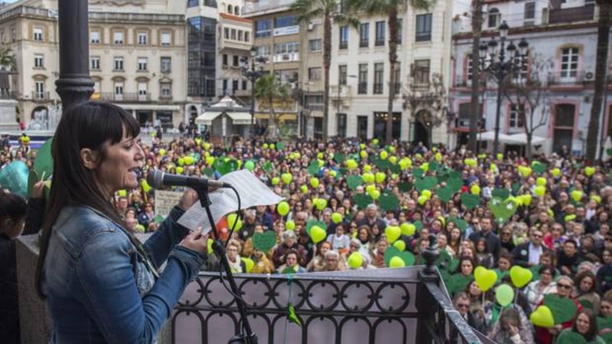 Marianela Olmedo, durante una reciente manifestación en Huelva