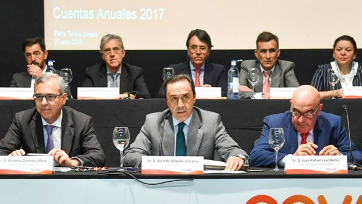 El presidente de Covap, Ricardo Delgado Vizcaíno (centro), en la asamblea general