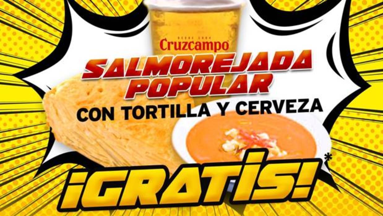 Imagen del cartel del salmorejo y cerveza gratis para el Córdoba CF-Huesca