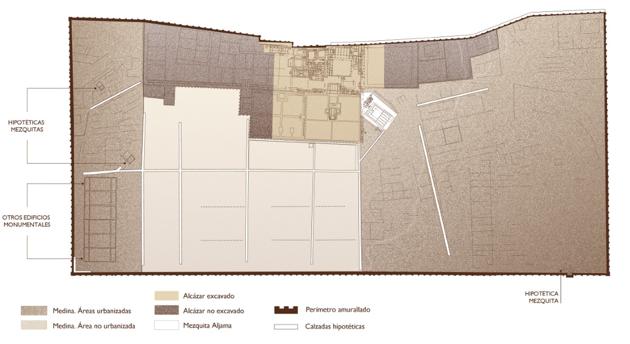 Plano con la parte excavada de Medina Azahara en relación al conjunto
