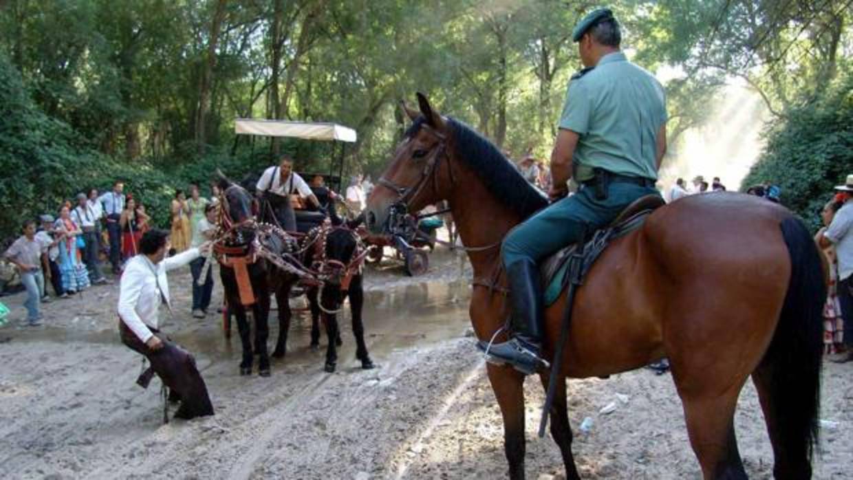 La unidad del Seprona realizando labores de vigilancia en el camino a la aldea del Rocío