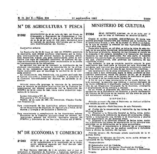 Reproducción del BOE de septiembre de 1981 que recogía la creación del patronato