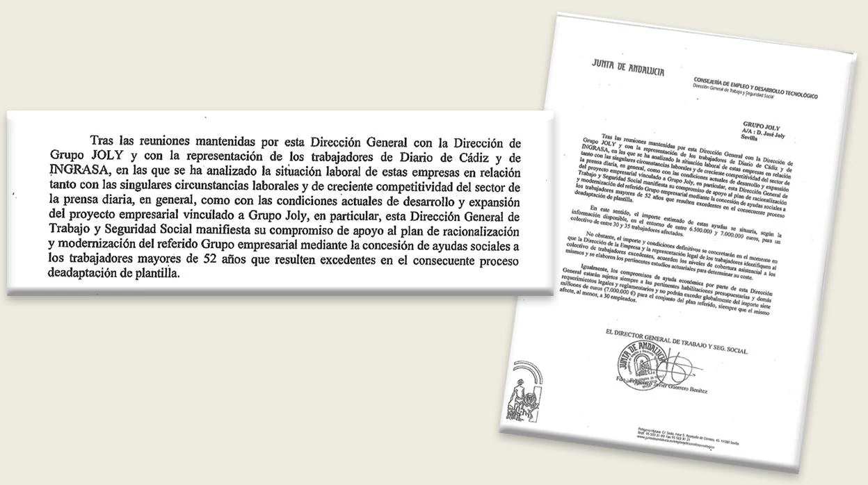 La carta que el director de Trabajo de la Junta, Javier Guerrero, le mandó al grupo Joly