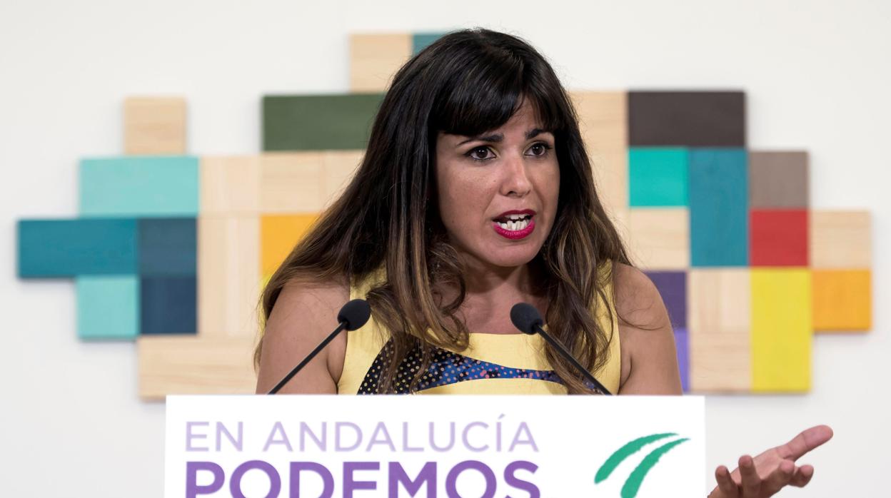 Teresa Rodríguez durante su comparecencia este martes en Sevilla para valorar los resultados de las primarias