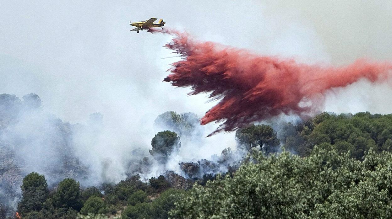 Un avión del Infoca actúa en un incendio producido en Villaviciosa de Córdoba