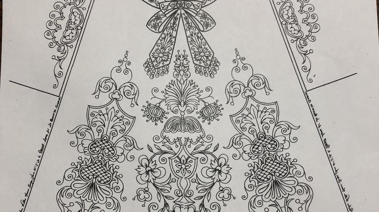Fragmento del dibujo de la nueva saya para la Virgen de la Palma