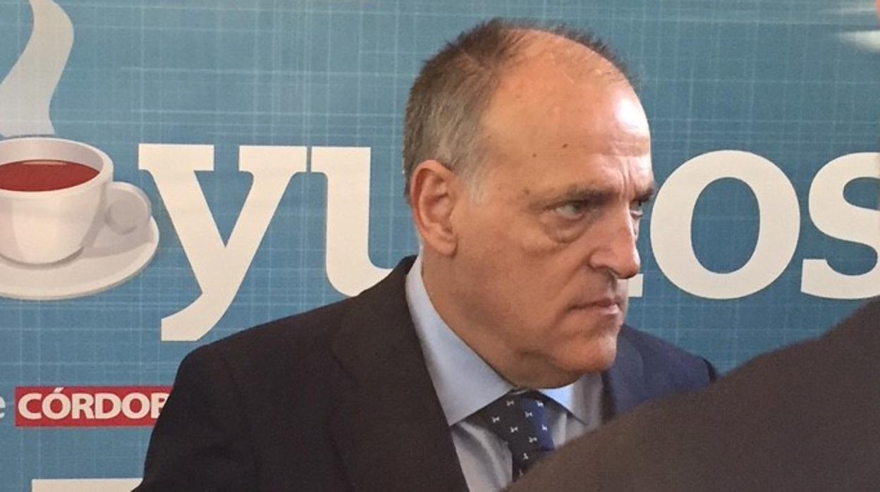 El presidente de LaLiga, Javier Tebas, este lunes en Córdoba