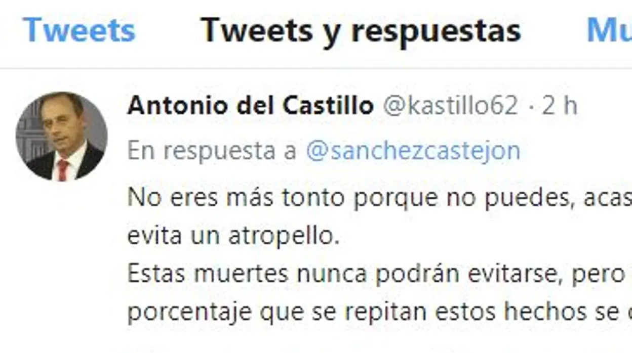 Antonio del Castillo ha respondido un tuit del presidente del Gobierno, Pedro Sánchez, acerca de la prisión permanente revisable