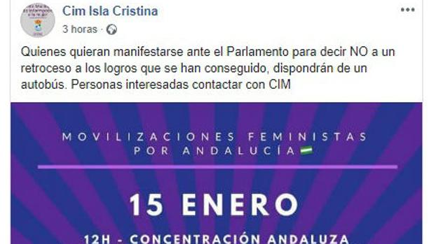 El Centro de la Mujer de Isla Cristina facilita un autocar para la manifestación de Sevilla el 15-E