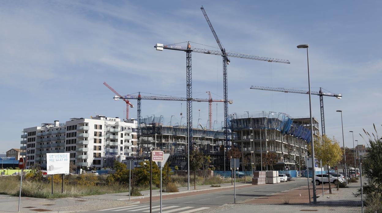 Promocione de pisos en construcción en Poniente, zona de expansión urbanística de Córdoba