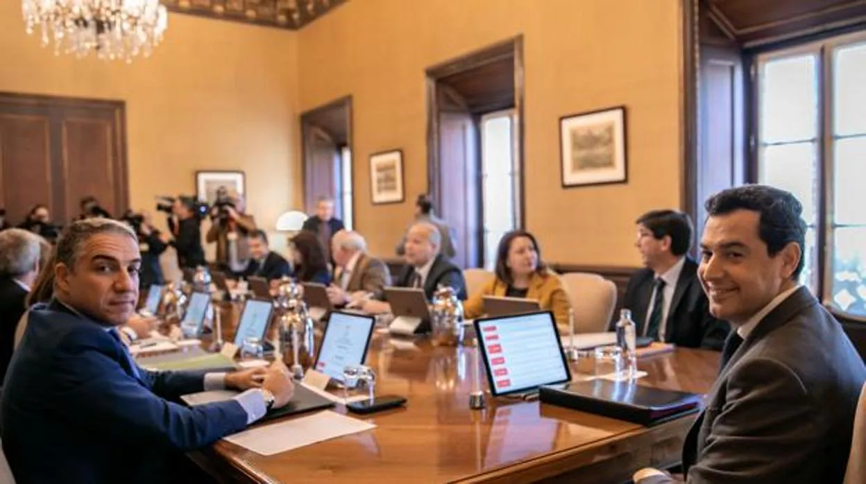 Juanma Moreno durante un Consejo de Gobierno