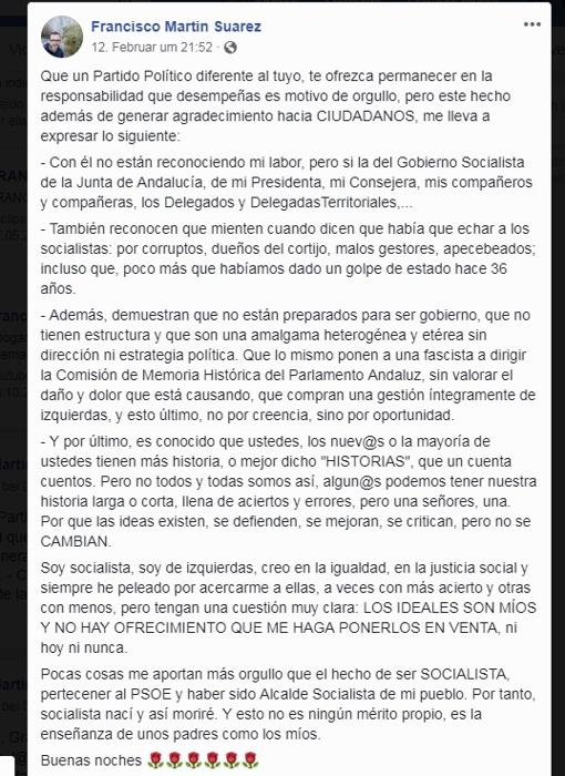 Un alto cargo del PSOE carga contra Ciudadanos y les llama mentirosos e incapaces tras ofrecerle un puesto