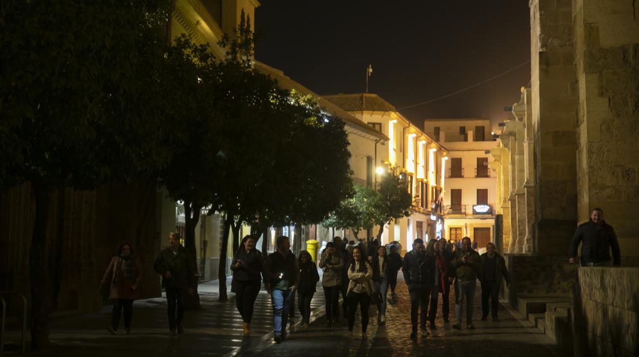 La calle Torrijos, con parte de la luz cegada por los árboles