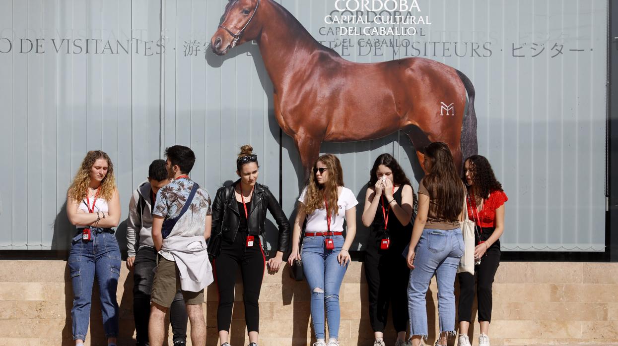 Un grupo de jóvenes turistas a la entrada del Centro de Recepción de Visitantes