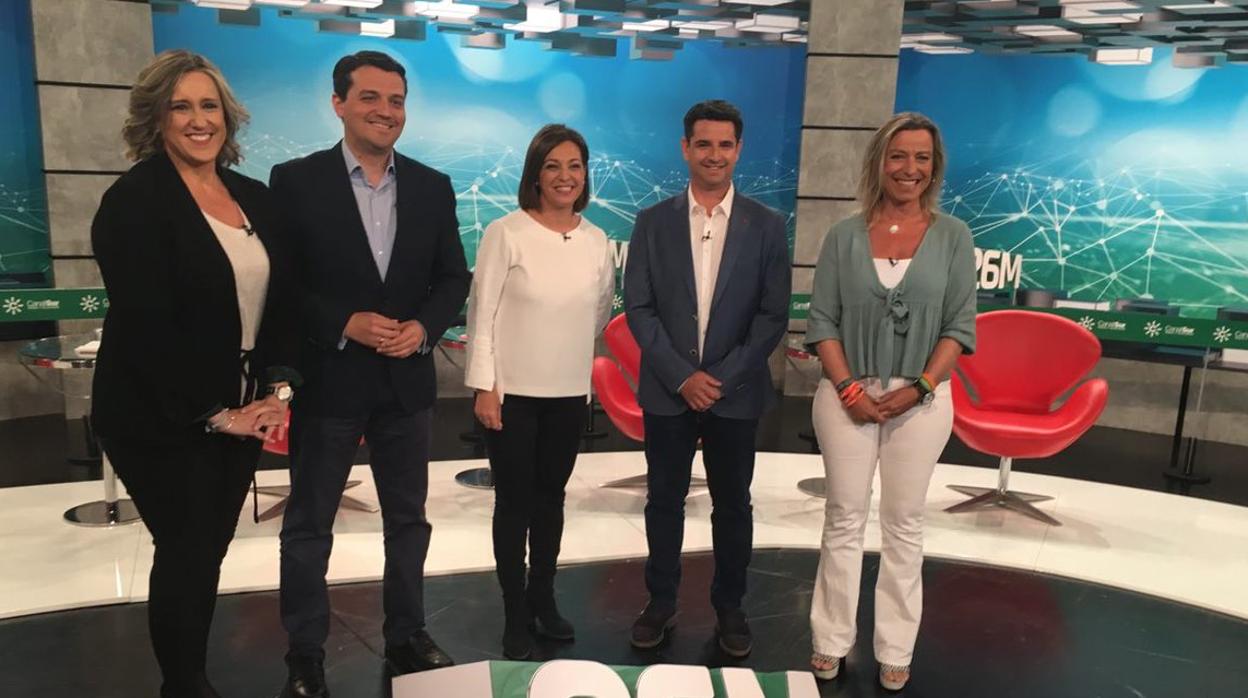 Los cuatro candidatos participantes en el plató de Canal Sur Córdoba