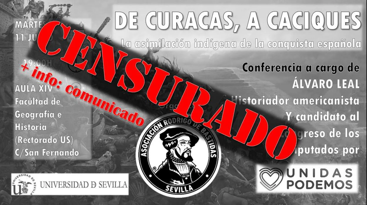 Imagen del cartel de la conferencia que iba a tener lugar el próximo 11 de junio en la Universidad de Sevilla