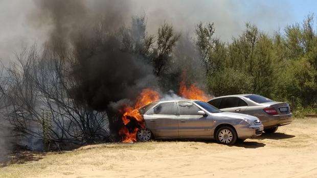 Los bomberos trabajan en la extinción de dos incendios forestales en Punta Umbría y Palos de la Frontera