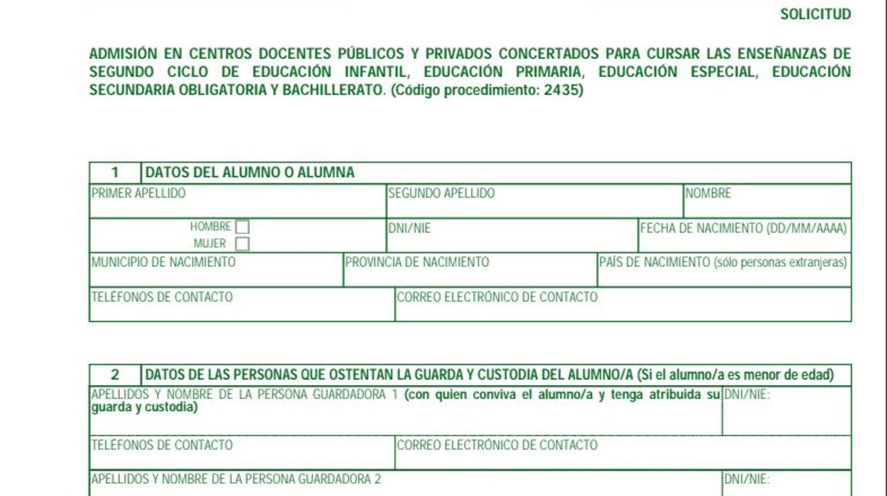 Imagen de una matrícula para el curso 2019-2020