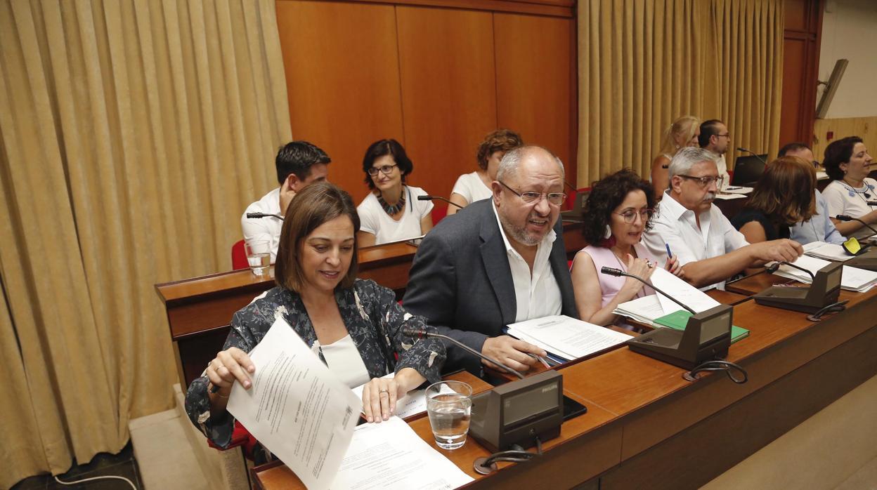 Isabel Ambrosio, en primer plano, junto a concejales del PSOE en el Pleno de ayer