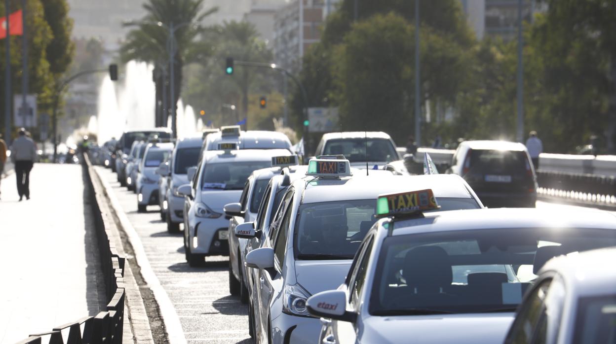 Taxistas durante la marcha pacífica por Córdoba