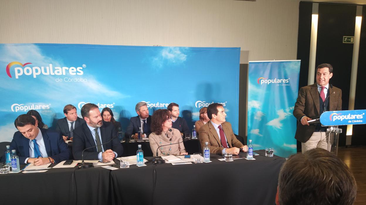 Juan Manuel Moreno, hoy durante su intervención en la Junta Directiva Provincial del PP