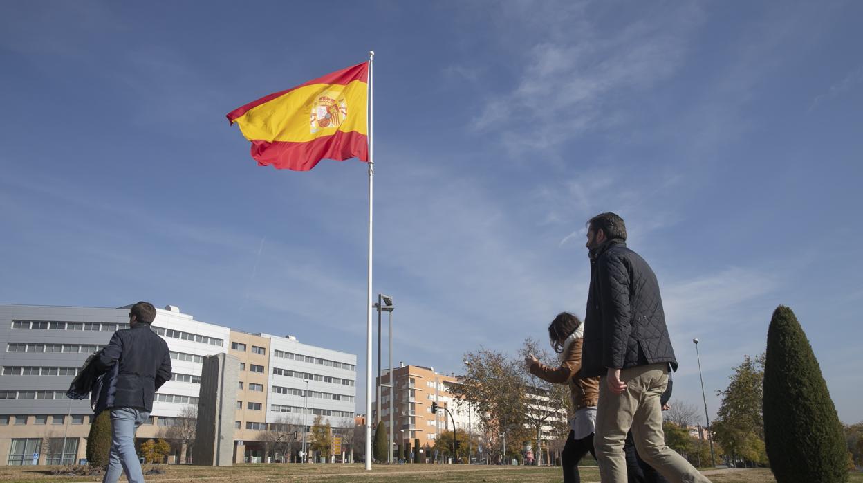 Bandera de España ondeando en los Llanos del Pretorio