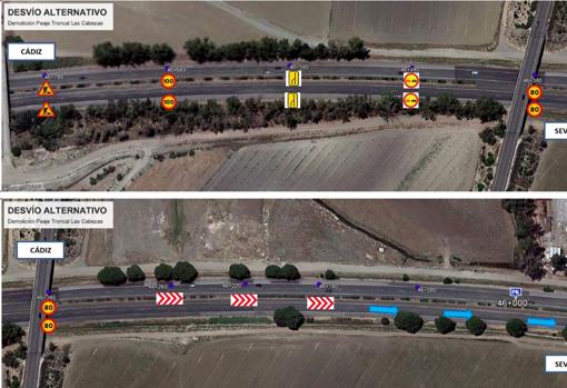 La autopista AP-4 Sevilla-Cádiz se cortará esta noche para la demolición del peaje