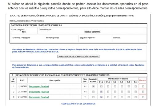 Campo de la asociación de documentos a requisitos y méritos