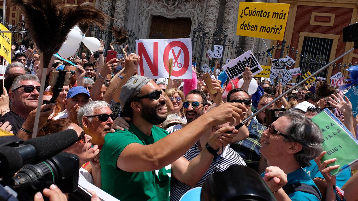 Spiriman, frente al Palacio de San Telmo en la manifestación del pasado 10 de junio de 2018 en Sevilla