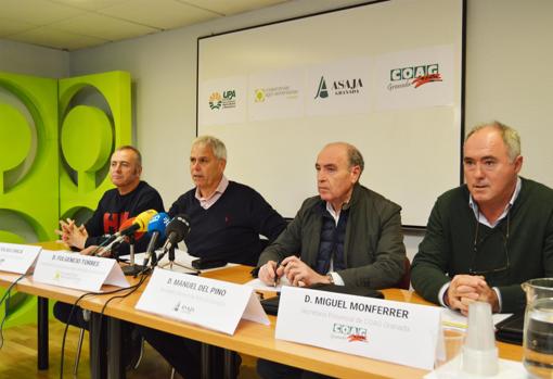 Representantes de COAG, Asaja, UPA y Cooperativas Agroalimentrias de Granada, este miércoles, en la rueda de prensa.