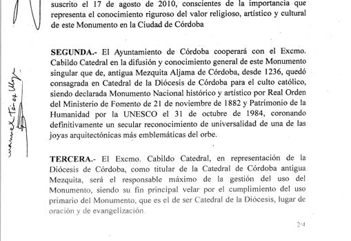 Parte del convenio en que se reconoce la propiedad de la Iglesia