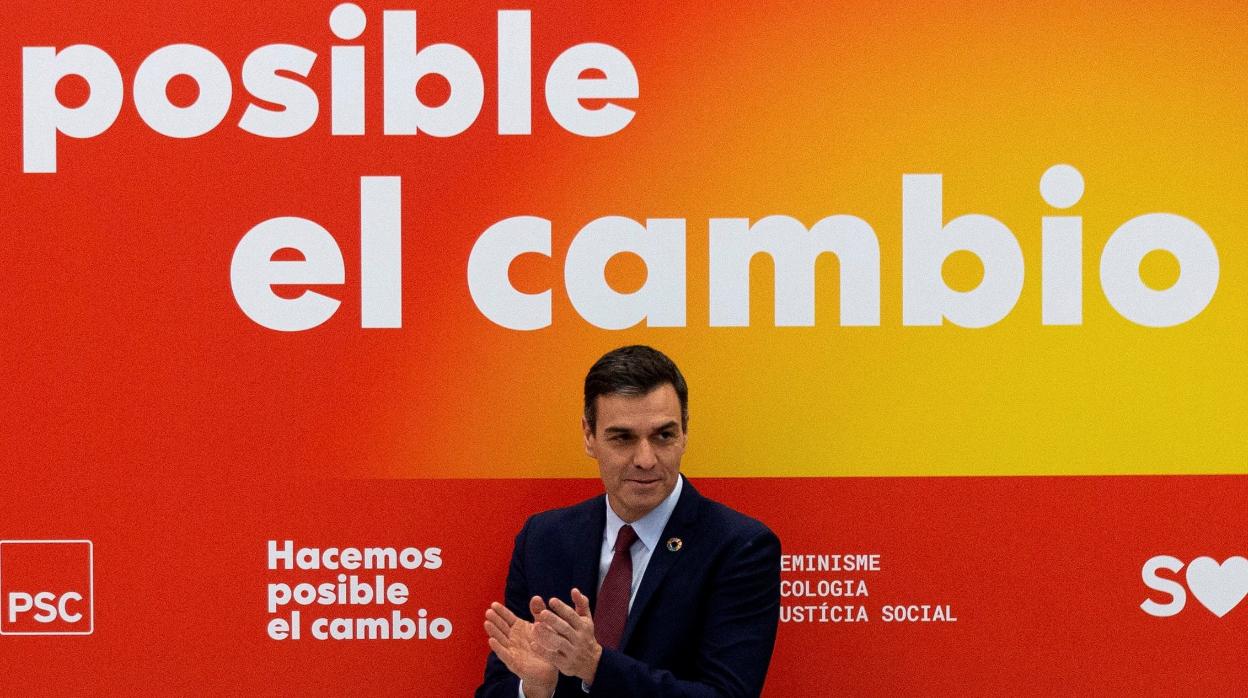 Pedro Sánchez en un acto de su partido