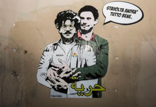 Patrick Zaki y Giulio Regeni, en un mural aparecido en Roma.