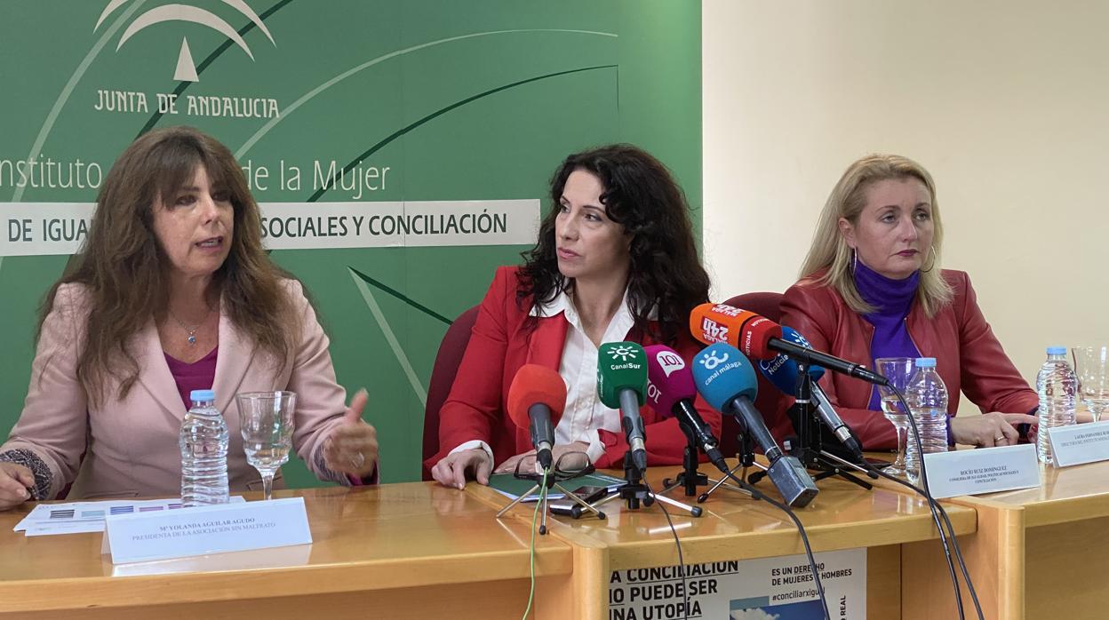 La presidenta de Asociación Sin Maltrato, Yolanda Aguilar; la consejera de Igualdad, Rocío Ruíz y la directora del IAM, Laura Fernández, este martes en la presentación