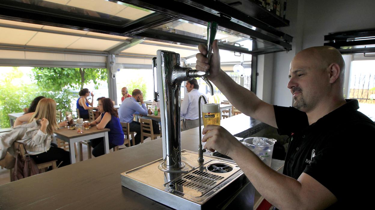 Un trabajador sirve una cerveza en un establecimiento de hostelería de Córdoba