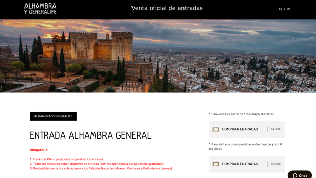 La nueva web de venta de entradas de la Alhambra, colapsada en el día de su lanzamiento