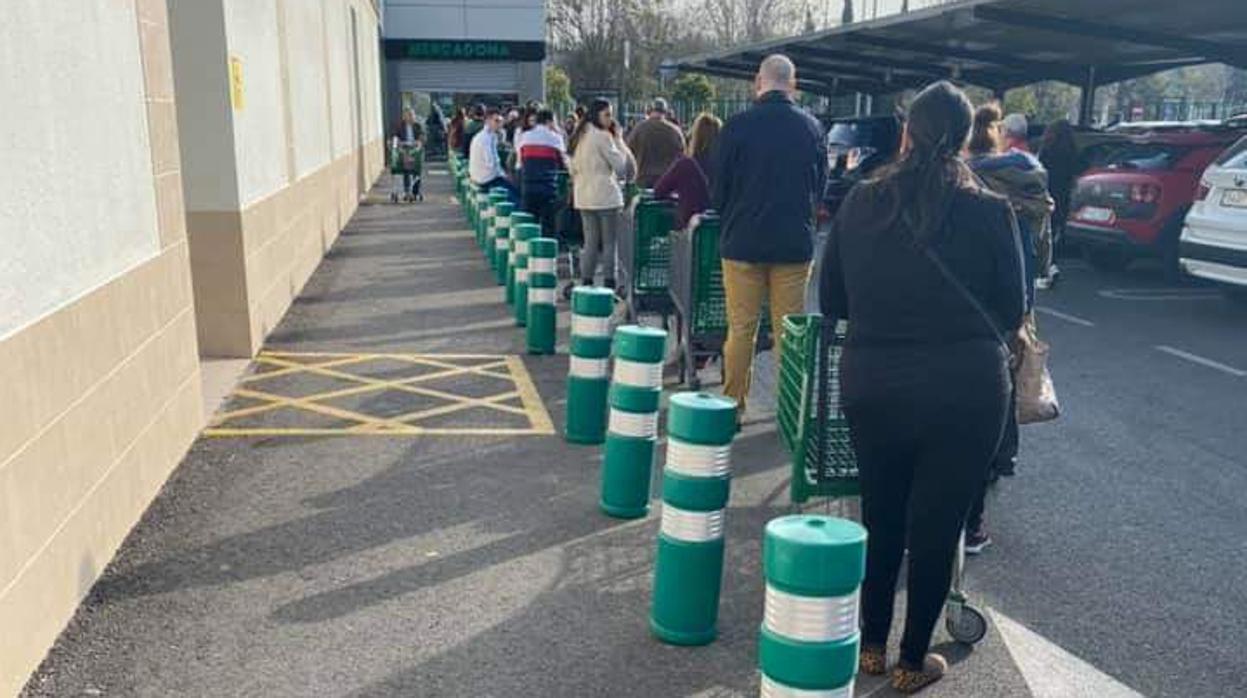 Cola, esta mañana, antes de la apertura en el supermercado de Mercadona en la avenida de Manolete