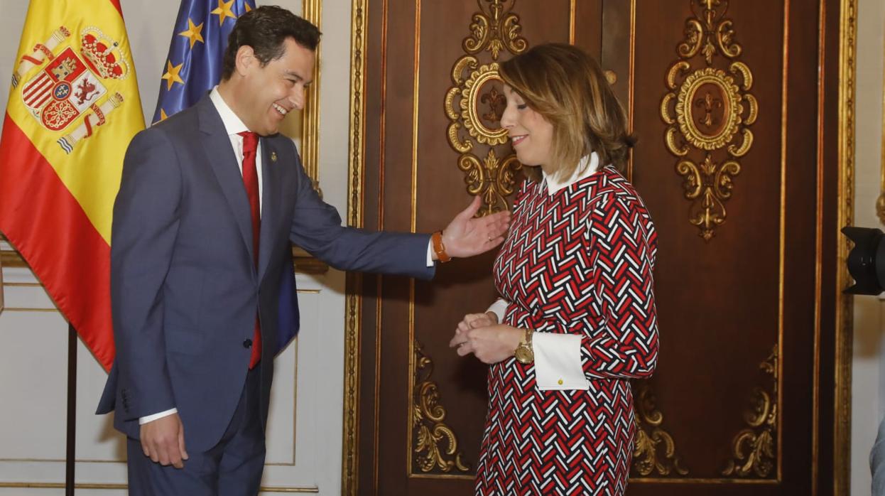 El presidente de la Junta, Juanma Moreno, recibe hoy a Susana Díaz en el Palacio de San Telmo