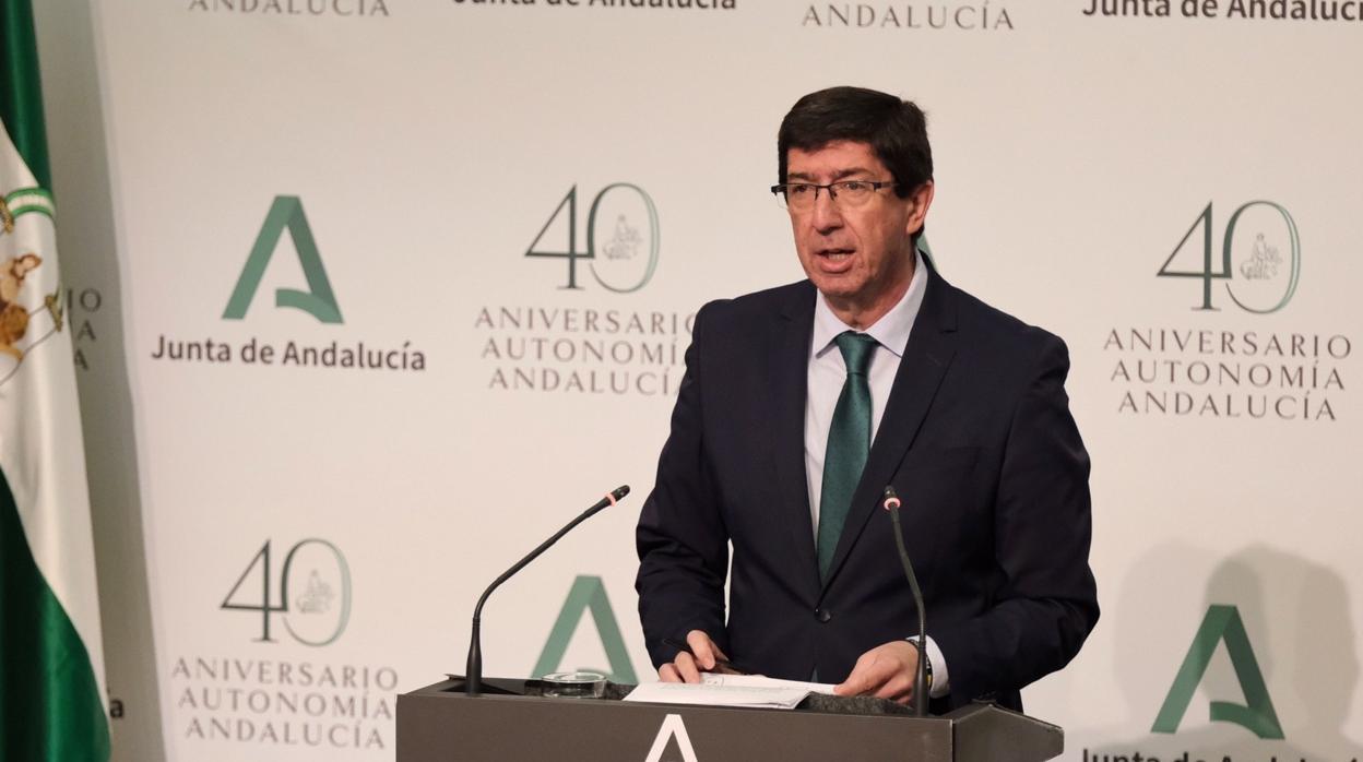 El vicepresidente, Juan Marín, durante su comparecencia en el Palacio de San Telmo