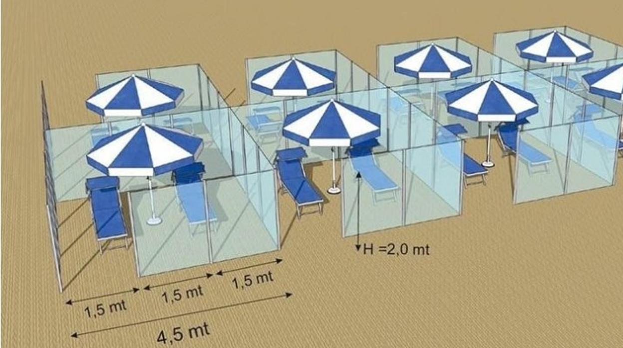 Boceto de cómo quedaría la playa con las mamparas