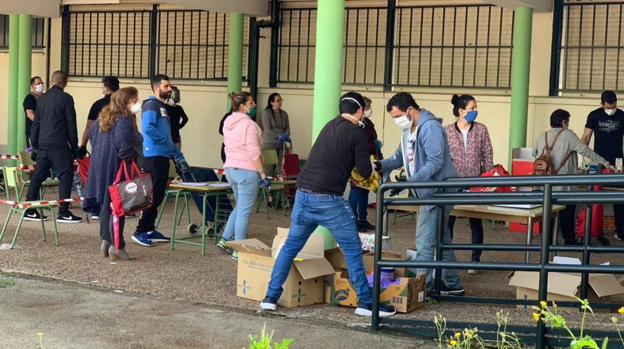 Reparto de comida en un colegio, dentro de la red de solidaridad