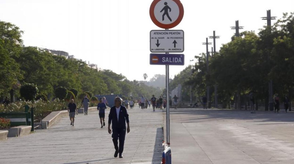 Ciudadanos paseando y haciendo deporte por el Vial Norte el primer día de desescalada