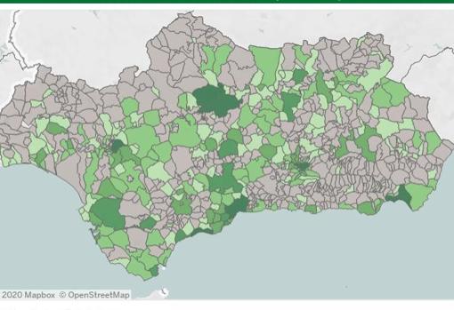 Captura de imagen de los casos en Andalucía en los últimos 14 días por municipios