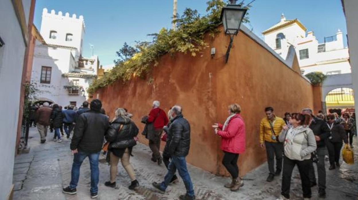 Grupo de turistas en el barrrio de Santa Cruz de Sevilla